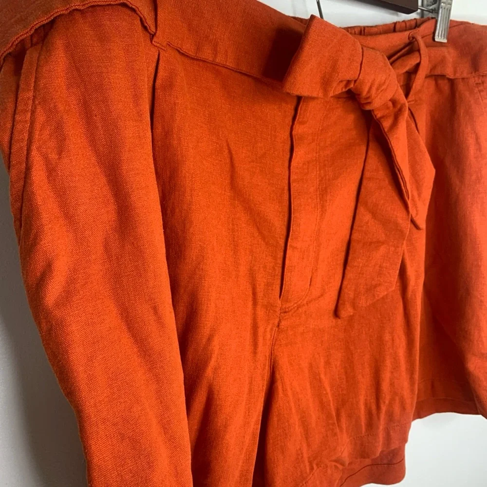 AVA & VIV SIZE 1X NEW LINEN BLEND SHORTS ORANGE RUST BELTED